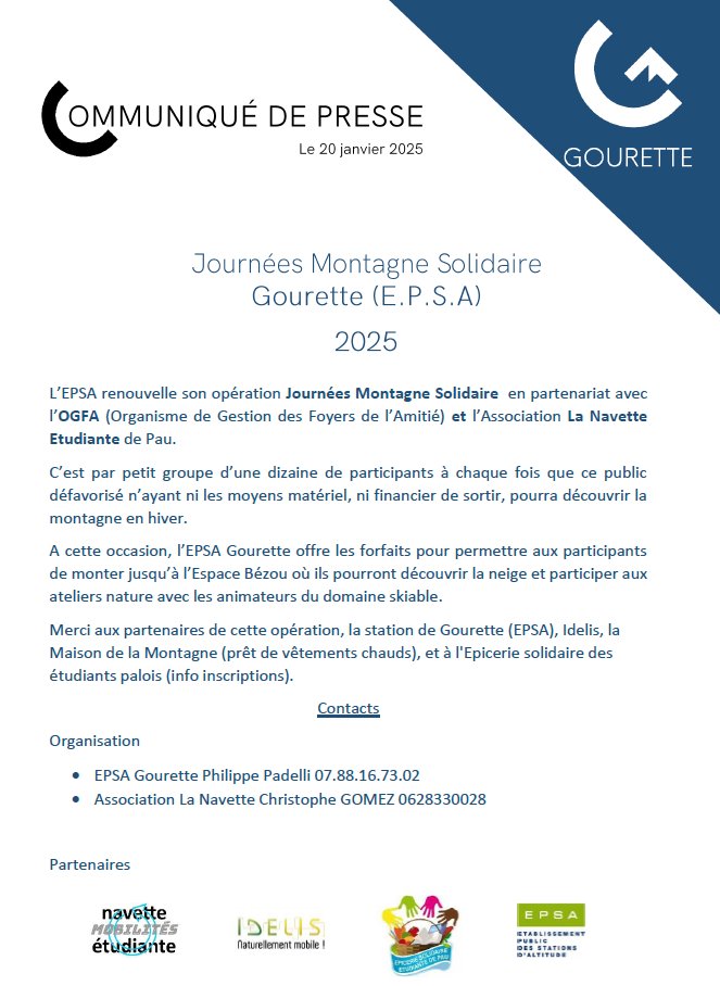 Journées Montagne Solidaire 23 janvier Depuis 4 ans, la navette étudiante organise avec la station de #gourette une sortie découverte à la montagne  les étudiants qui n'ont jamais eu l'occasion de s'y rendre, et pour certains de toucher de la neige pour la 1ère fois !