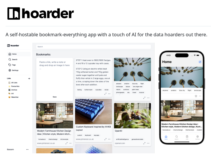 tom_doerr's tweet photo. Self-hostable bookmark and note manager https://t.co/F6wDEVhFyu