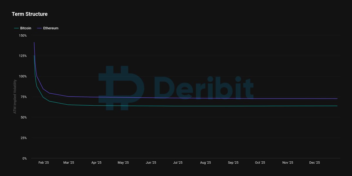 Short term vol sky high with Trump's inauguration later today, and memecoin antics over the weekend. Feb onwards very flat.

It will be interesting to see if there is anything crypto focused in the initial burst of executive orders (e.g. bitcoin reserve).