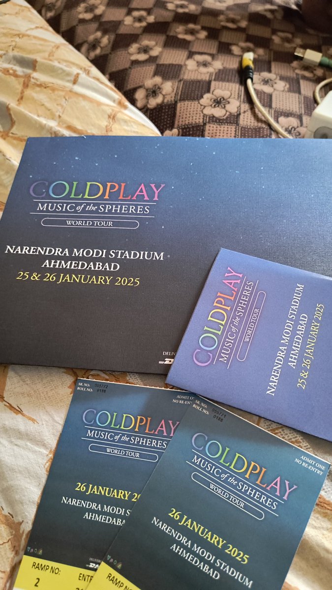 meet4657's tweet photo. Two Coldplay Tickets Ahemdabad 
Hand to hand in ahmedabad 
#coldplay #ColdplayAhemdabad #ColdplayTickets #ColdplayIndia #coldplayconcert  #tickets #coldplayconcert #RajatDalal #SaifAliKhanAttacked #RohitSharma𓃵 #ElvishYadav #coldplayindiatour #viratkohli #ahemdabad https://t.co/I4LxnqYrKx