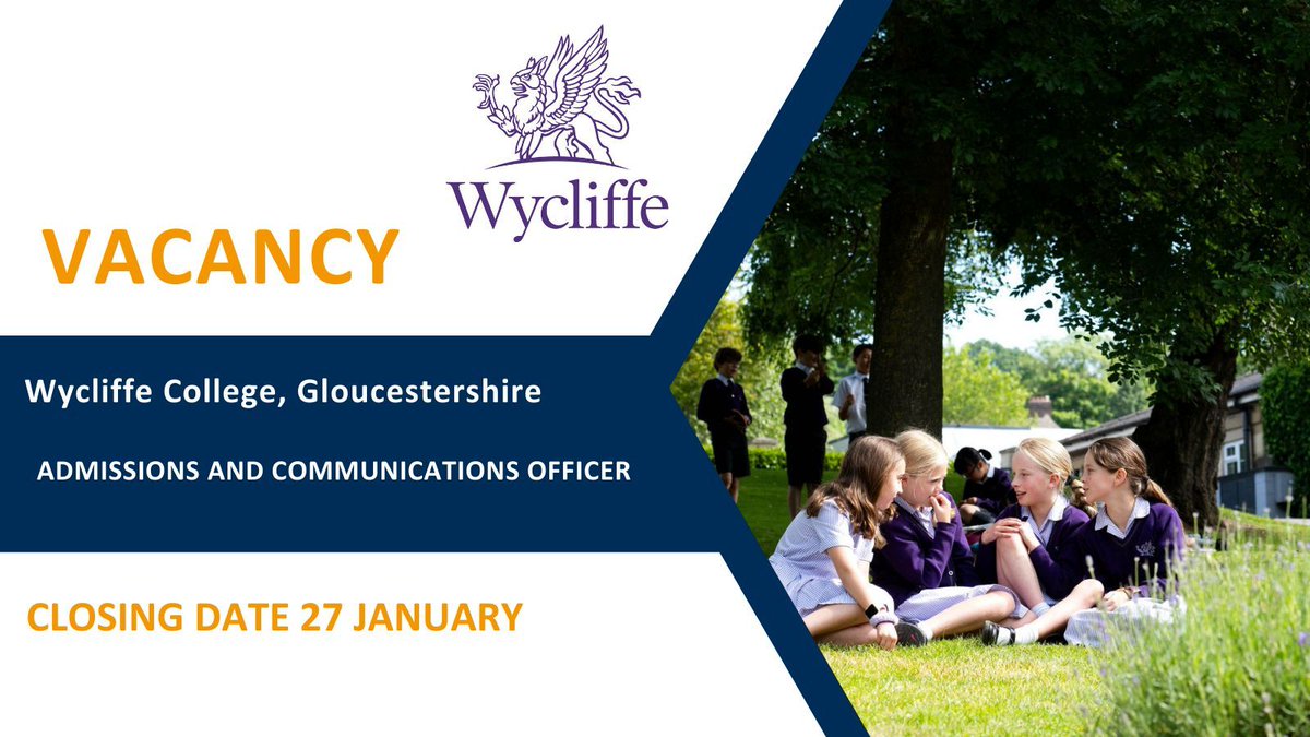 Wycliffe College in Gloucestershire are looking to recruit an Admissions and Communications Officer <a href="/WycliffeCollege/">Wycliffe</a>
More info: buff.ly/42qNssx