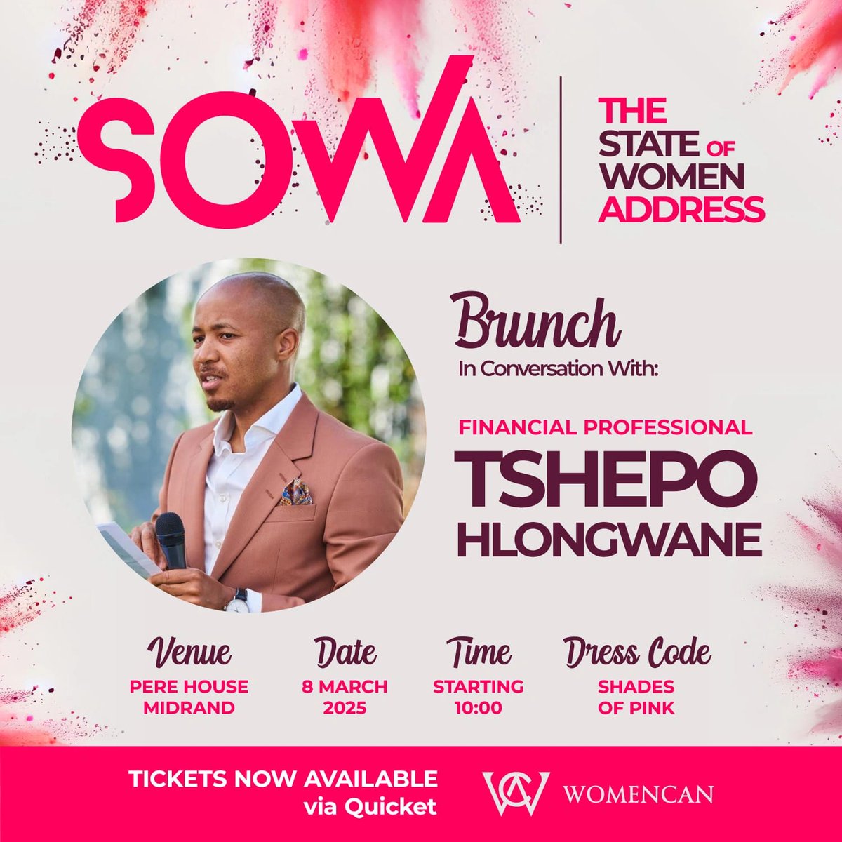 MEET OUR SPEAKER :Tshepo Hlongwane  a financial markets professional with over 18yrs of banking and insurance industry experience.

Don't miss#SOWA, Tickets available on Quicket - Link on bio.
#SOWA 
#WomenCan #womenempowerment #internationalwomensday
