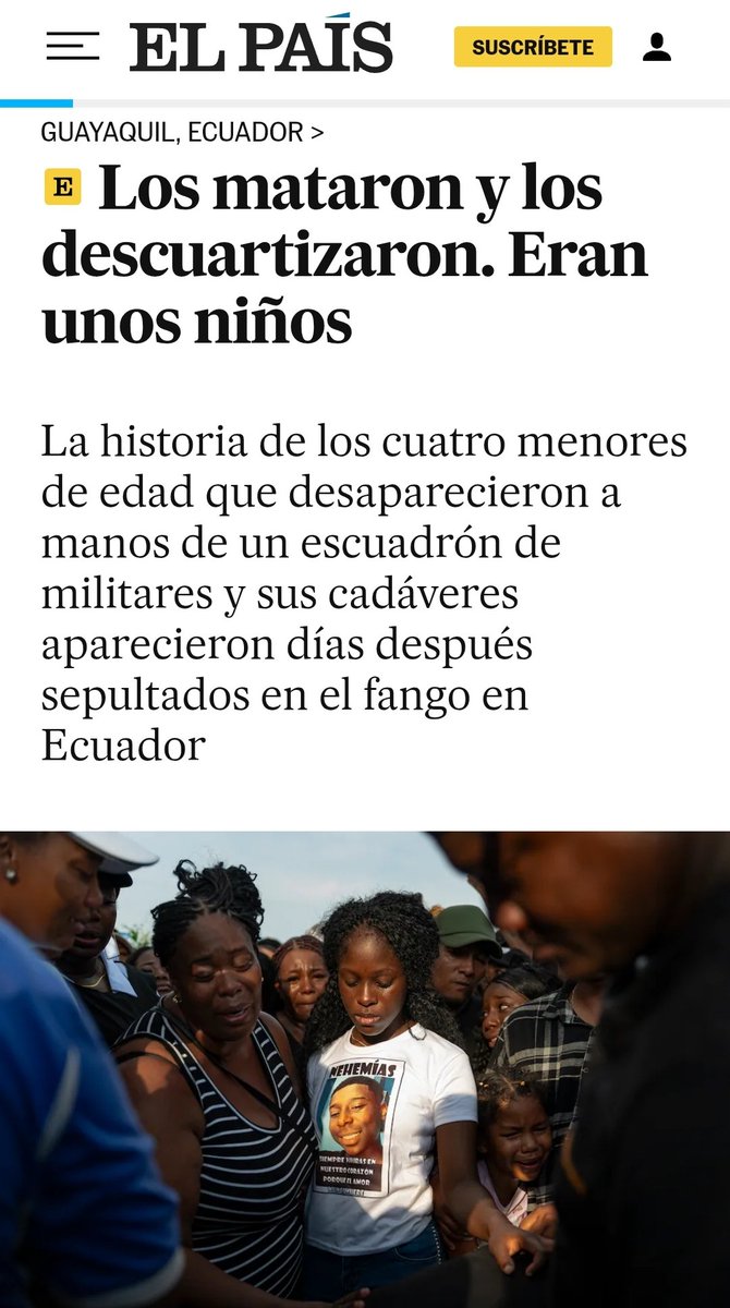 DanielGranjaEc's tweet photo. ‼️Los mataron y los descuartizaron: eran niños‼️

Es desgarrador leer este reportaje de @elpais_espana, que refleja el profundo sufrimiento de las familias de #Los4NiñosDeLasMalvinas por los asesinatos de los hermanos Ismael y Josué Arroyo, Nehemías Arboleda y Steven Medina, y la indolencia de un régimen que protege a los criminales.

"Ni si quiera el presidente nos ha dado el pésame", sentencia Luisa Arroyo, padre de los 2 chicos que fueron ejecutados extrajudicialmente. Ahora cobra sentido por qué, ayer en el #DebatePresidencial2025, Daniel Noboa no mencionó los nombres de #LosCuatroDeGuayaquilEcuador.