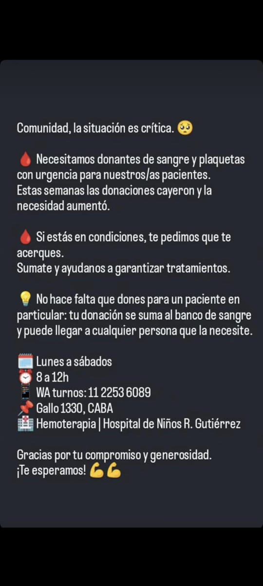 DanielaHacker's tweet photo. El Servicio de Hemoterapia del Hospital de Niños Ricardo Gutierrez necesita donaciones de sangre.👇 https://t.co/BCrFZ9Cgh2