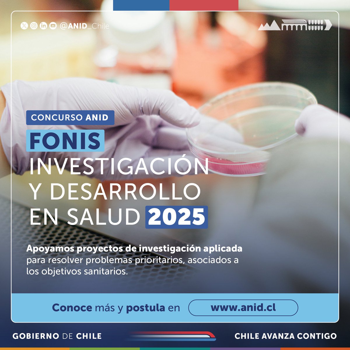 Abordar y resolver los problemas sanitarios prioritarios del país requieren de la investigación científica y tecnológica aplicada. 

Presenta tu proyecto #FONIS hasta el 24 de abril. Más detalles e inscripciones al taller informativo en: anid.cl/concursos/proy…