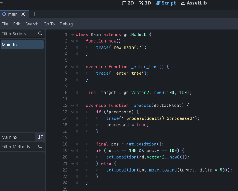 kevinresol's tweet image. Looks like I got a PoC working. 

#Haxe #cppia #GodotEngine