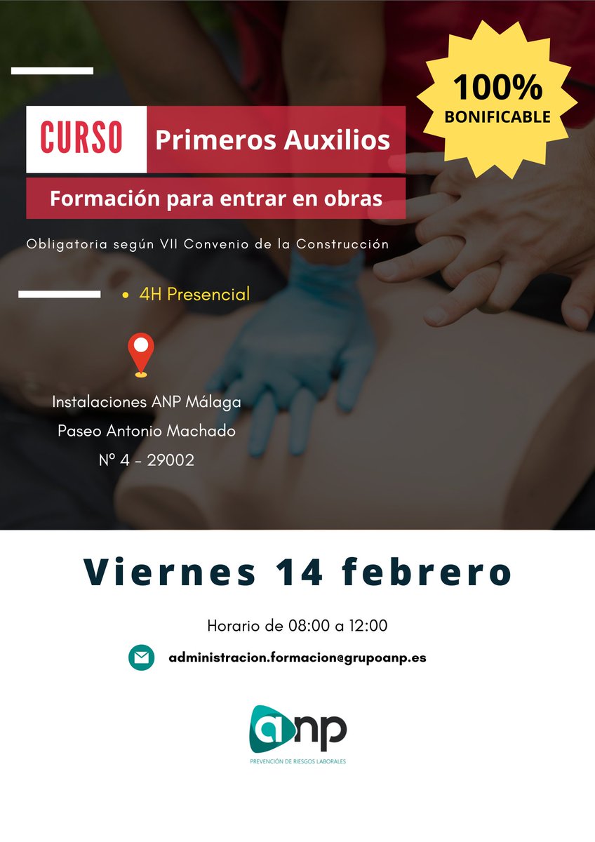 GrupoAnp's tweet photo. Próximos cursos convenio construcción - metal
📍 Lugar: Paseo Antonio Machado 4, Málaga.
✔️ 100% Bonificable
⏳ ¡Plazas limitadas!
¿Estás interesado/a? RESERVA en el tlf o correo que aparece aquí ⬇️
#Nivelbasico #cursoprl #prevencion #malaga https://t.co/XVx0Uuxzfx