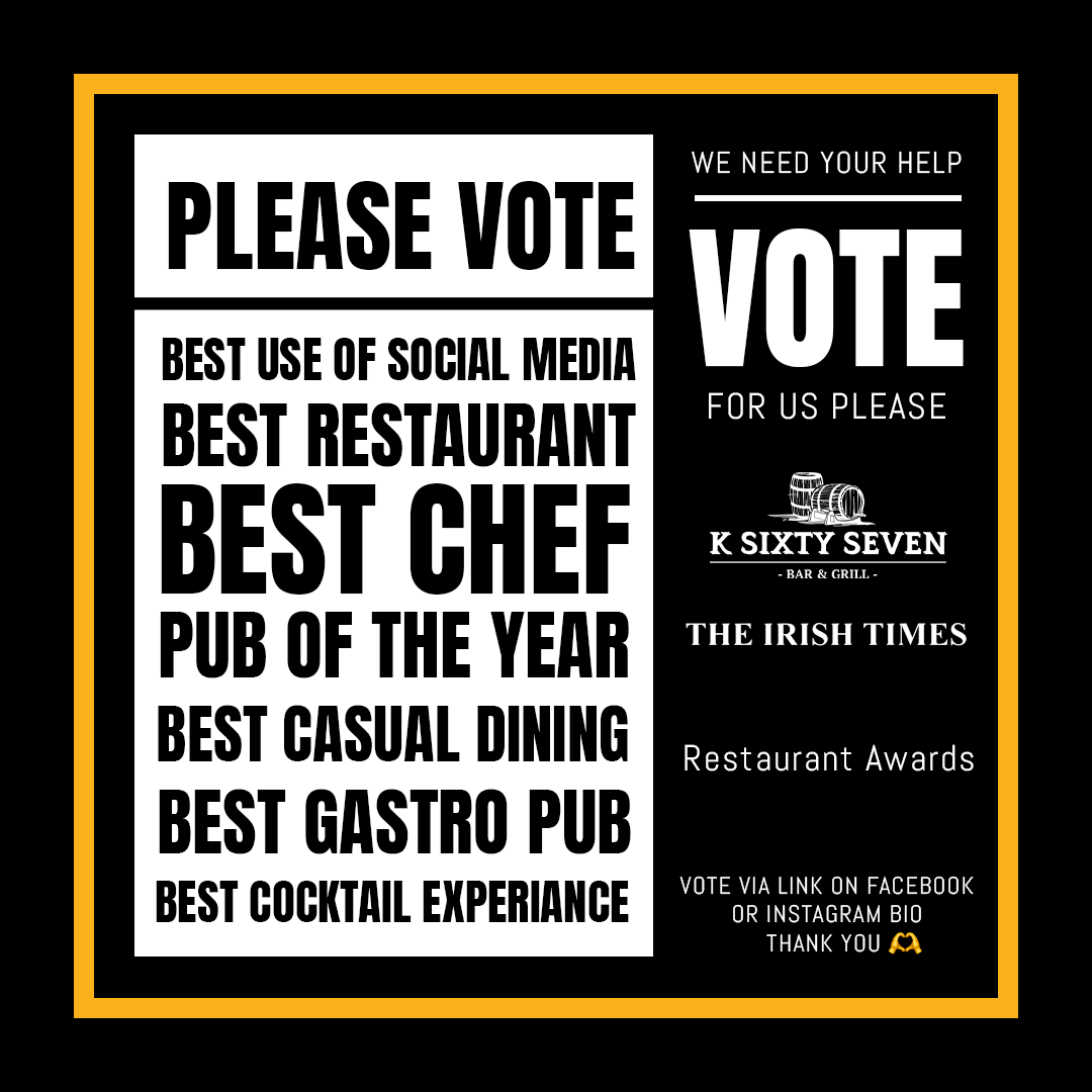 ksixty_seven's tweet photo. We’ve been nominated for The Irish Times Restaurant Awards! 🏆🎉 
We’d love your support! 💛 Vote here: https://t.co/XaRsdeDWn8

Thank you! 🙌 #KSixySeven #VoteForUs #IrishTimesAwards https://t.co/DS8wnKlBTT
