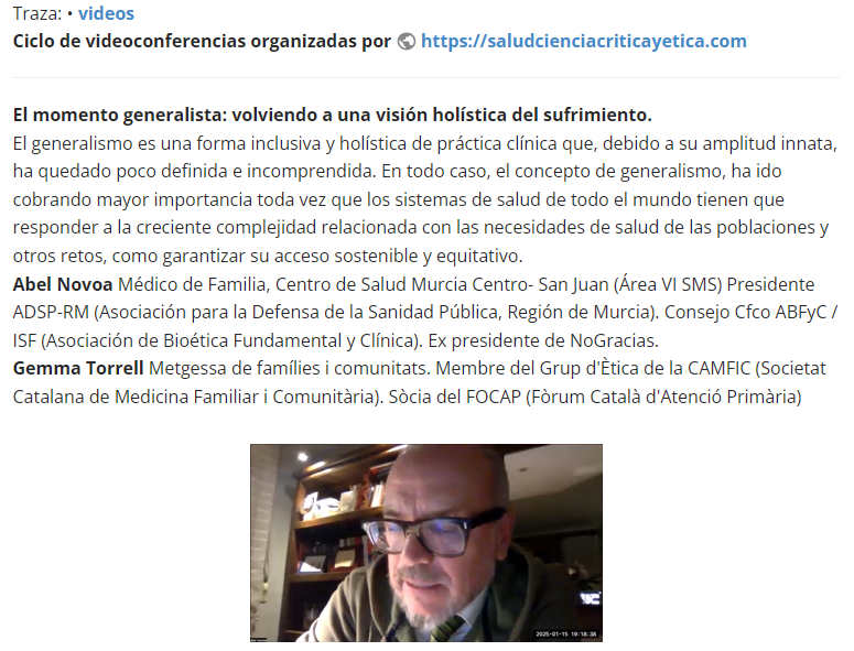 Esta conferencia de <a href="/AbelNovoa/">Abel Novoa</a> y Gemma Torrel es una maravilla. Hay que escucharla varias veces y tomar notas. En homenaje a Lobo Antunes podría haberse titulado: “Un diagnóstico siempre ha sido para mí un delito de opinión”. ¡No se la pierdan! saludcienciacriticayetica.com/dw-is/doku.php…