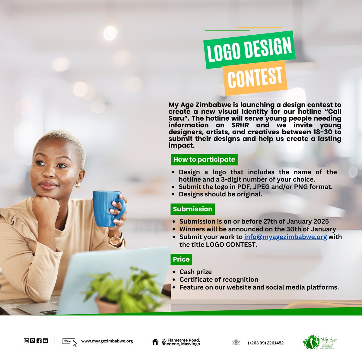 MyAgeAfrica's tweet image. DESIGNERS WANTED! 
Create a logo for SARU, our new SRHR hotline &amp;amp; counseling service! Email submissions to info@myagezimbabwe.org by 27 January  #SRHR #DesignForACause