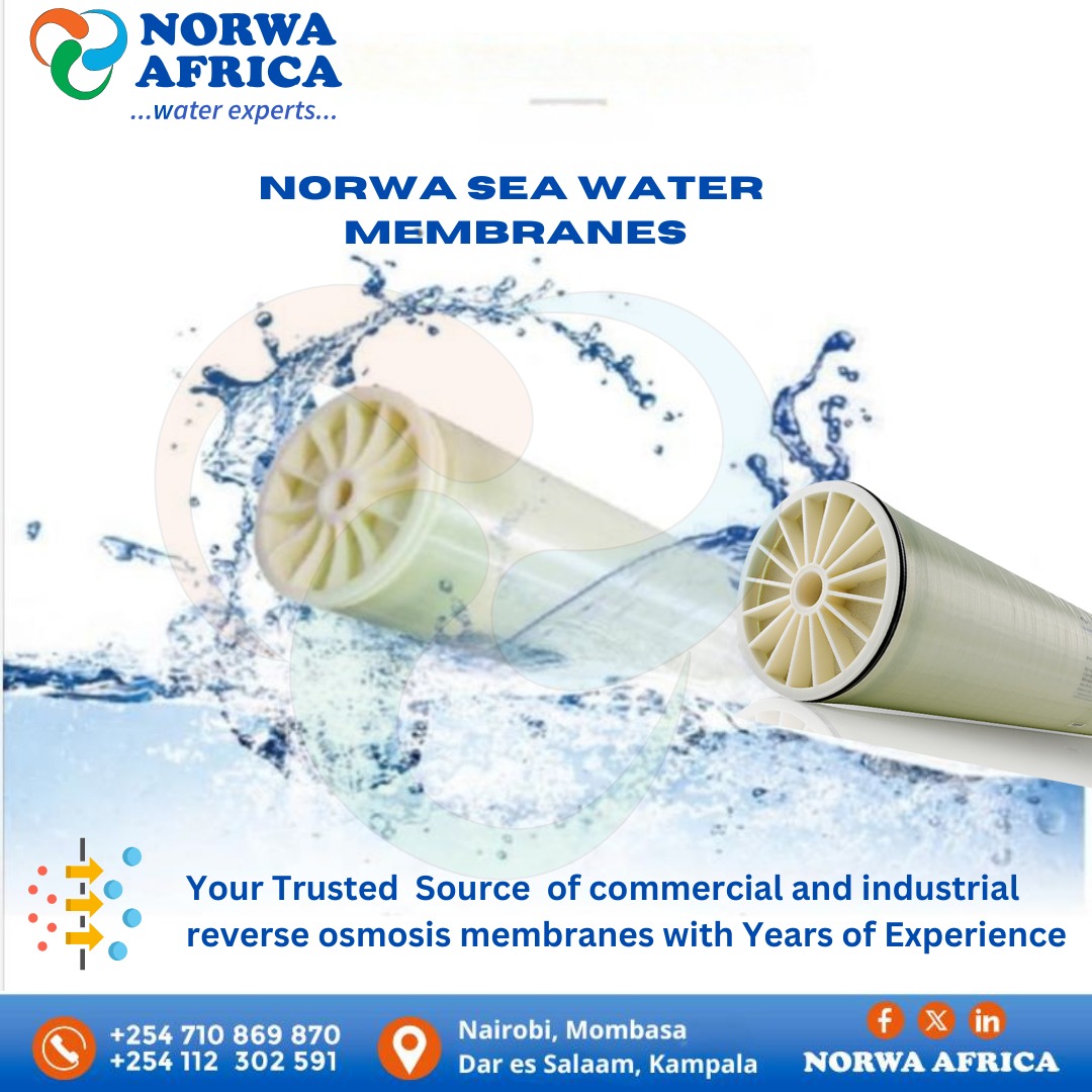 Need reliable reverse osmosis membranes for seawater desalination?

Norwa Africa offers trusted solutions for commercial &amp; industrial use

📍 Nairobi, Mombasa, Dar es Salaam, Kampala
📞 +254 710 869 870 | +254 112 302 591

#SeaWaterMembranes #ReverseOsmosis #WaterTreatment #Norwa
