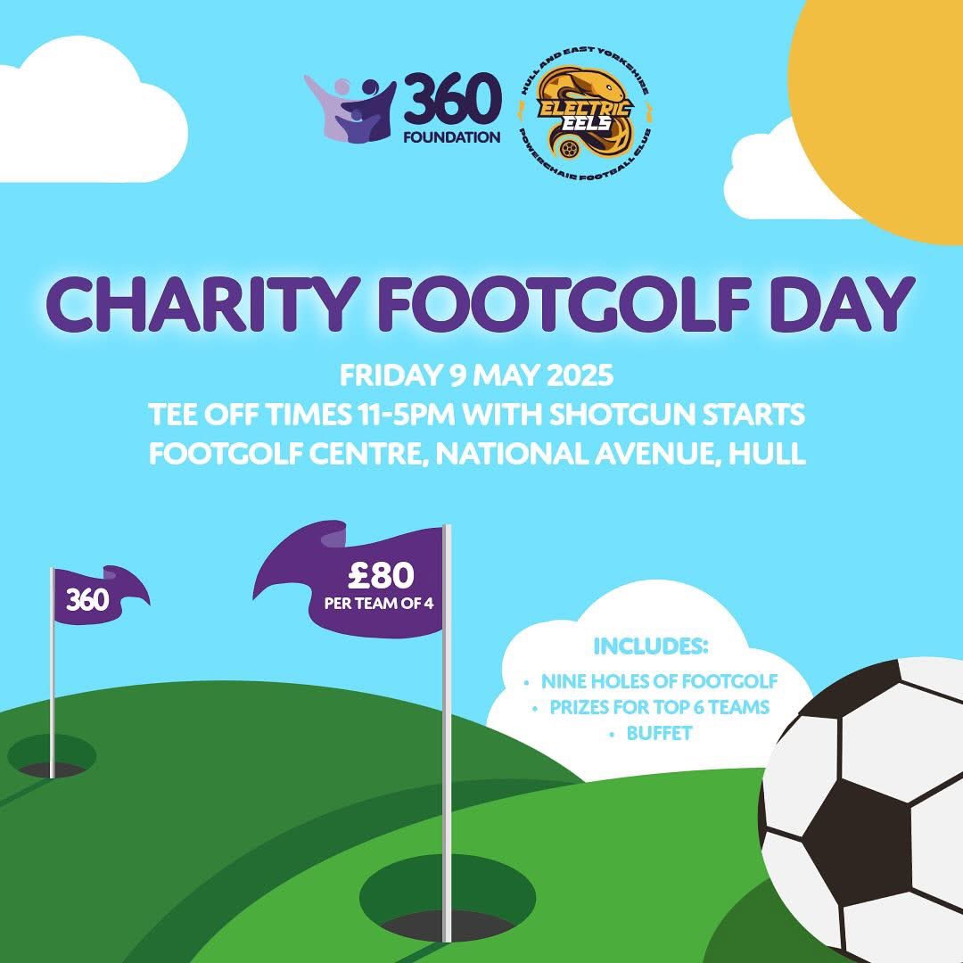 Hull & East Yorkshire Powerchair Football Club (@erelectriceels) on Twitter photo 𝐇𝐮𝐥𝐥 & 𝐄𝐚𝐬𝐭 𝐘𝐨𝐫𝐤𝐬𝐡𝐢𝐫𝐞 𝐏𝐅𝐂 𝐱 𝟑𝟔𝟎 𝐅𝐨𝐮𝐧𝐝𝐚𝐭𝐢𝐨𝐧 𝐅𝐨𝐨𝐭𝐠𝐨𝐥𝐟 is back! 🎉 Join us Fri 9th May @ One Stop Golf ⛳⚽ Teams of 4 (£80) incl. 9 holes & buffet. Funds split between Hull PFC & 360 Foundation.
Email Grace: events@360accountants.co.uk 𝐇𝐮𝐥𝐥 & 𝐄𝐚𝐬𝐭 𝐘𝐨𝐫𝐤𝐬𝐡𝐢𝐫𝐞 𝐏𝐅𝐂 𝐱 𝟑𝟔𝟎 𝐅𝐨𝐮𝐧𝐝𝐚𝐭𝐢𝐨𝐧 𝐅𝐨𝐨𝐭𝐠𝐨𝐥𝐟 is back! 🎉 Join us Fri 9th May @ One Stop Golf ⛳⚽ Teams of 4 (£80) incl. 9 holes & buffet. Funds split between Hull PFC & 360 Foundation.
Email Grace: events@360accountants.co.uk