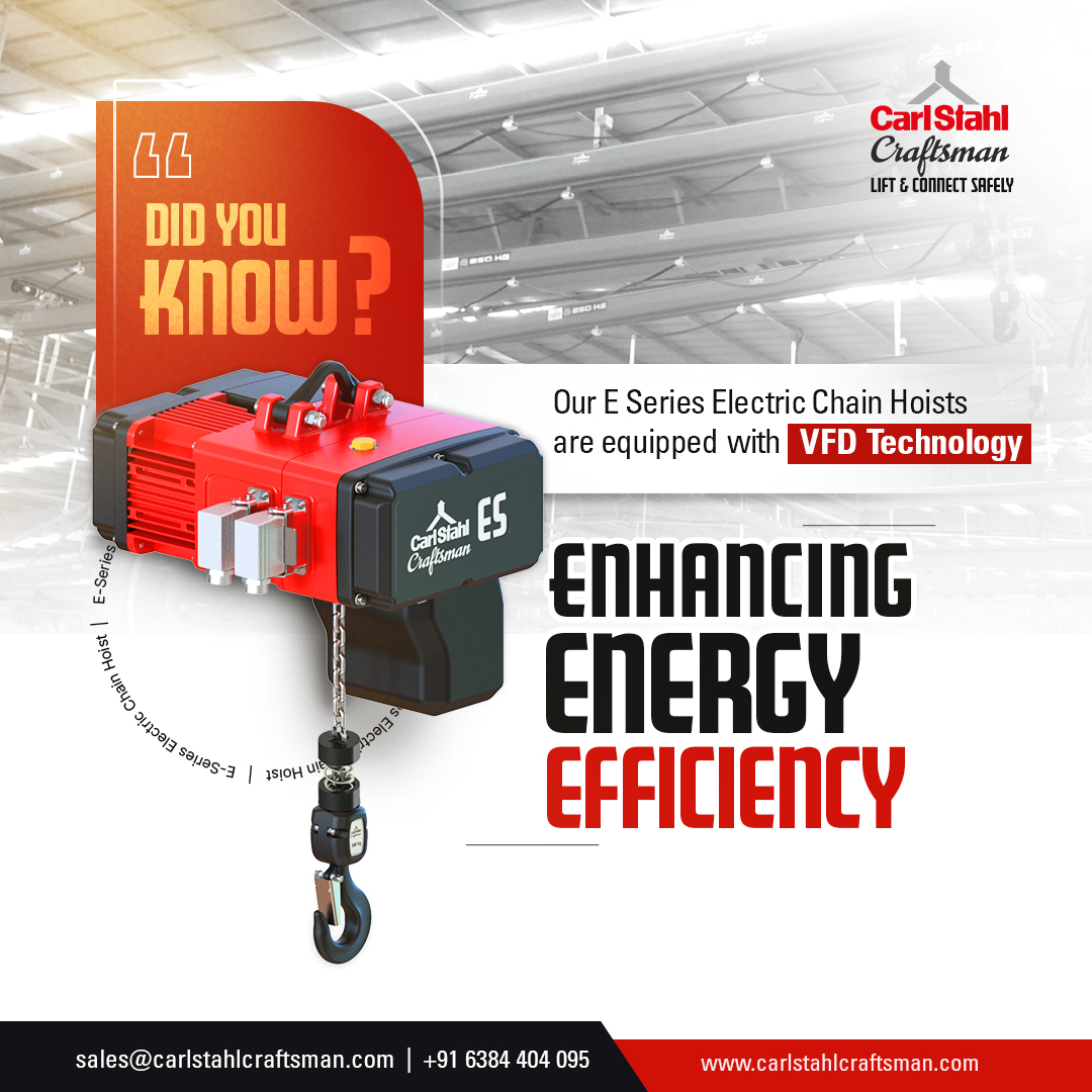 Carlstahl_Pvt's tweet image. Thinking about upgrading your heavy-lifting equipment?

With VFD in our E series hoists, we offer smart solutions to enhance energy efficiency and reduce operating costs.

carlstahlcraftsman.com 

#didyouknow #vfdtechnology #electricchainhoist #carlstahlcraftsman