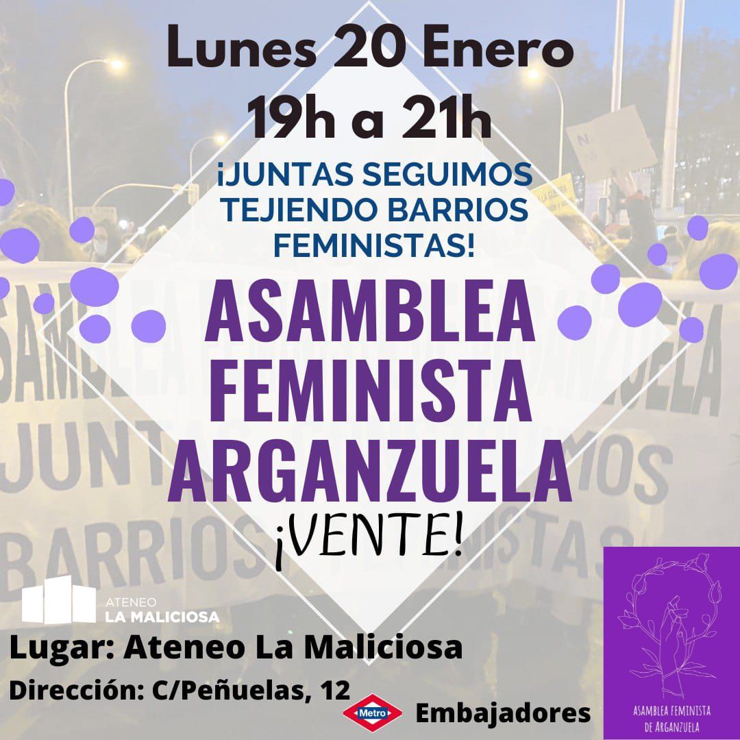 #SinNosotrasNoSeMueveElMundo Vamos a por el 2025¡¡ en el barrio #NiUnaMenos Asamblea #Feminista #Arganzuela Lugar: <a href="/ateneomaliciosa/">La Maliciosa</a> (Aula Nociones Comunes) Local Accesible