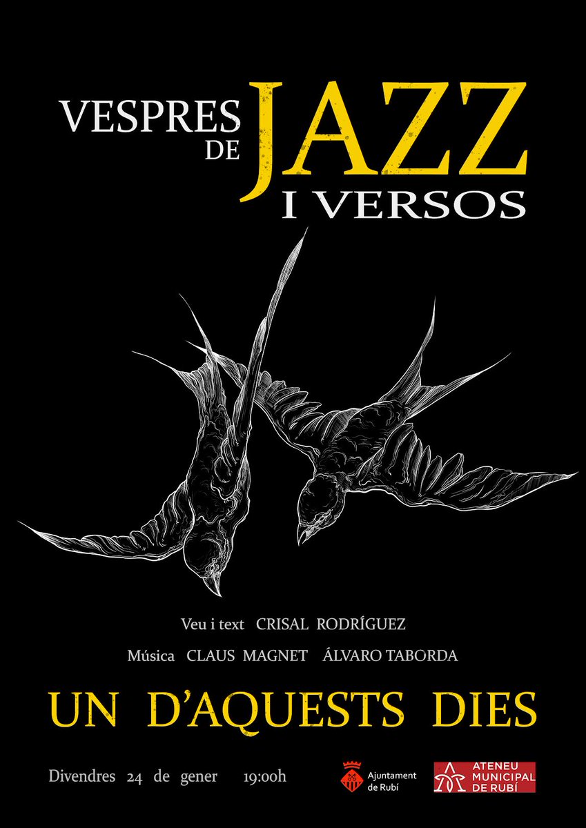 Aquesta setmana...
- DT "Sotto voce", amb Gal Gomila. Club de lectura criminal
- DJ "La Traviata" Verdi. Conta'm una òpera
- DV "Un d'aquests dies", amb Crisal Rodríguez (text i veu). Vespres de jazz i versos
🔴Atenció, es cancel·la la conferència d'avui "Espais de salut"