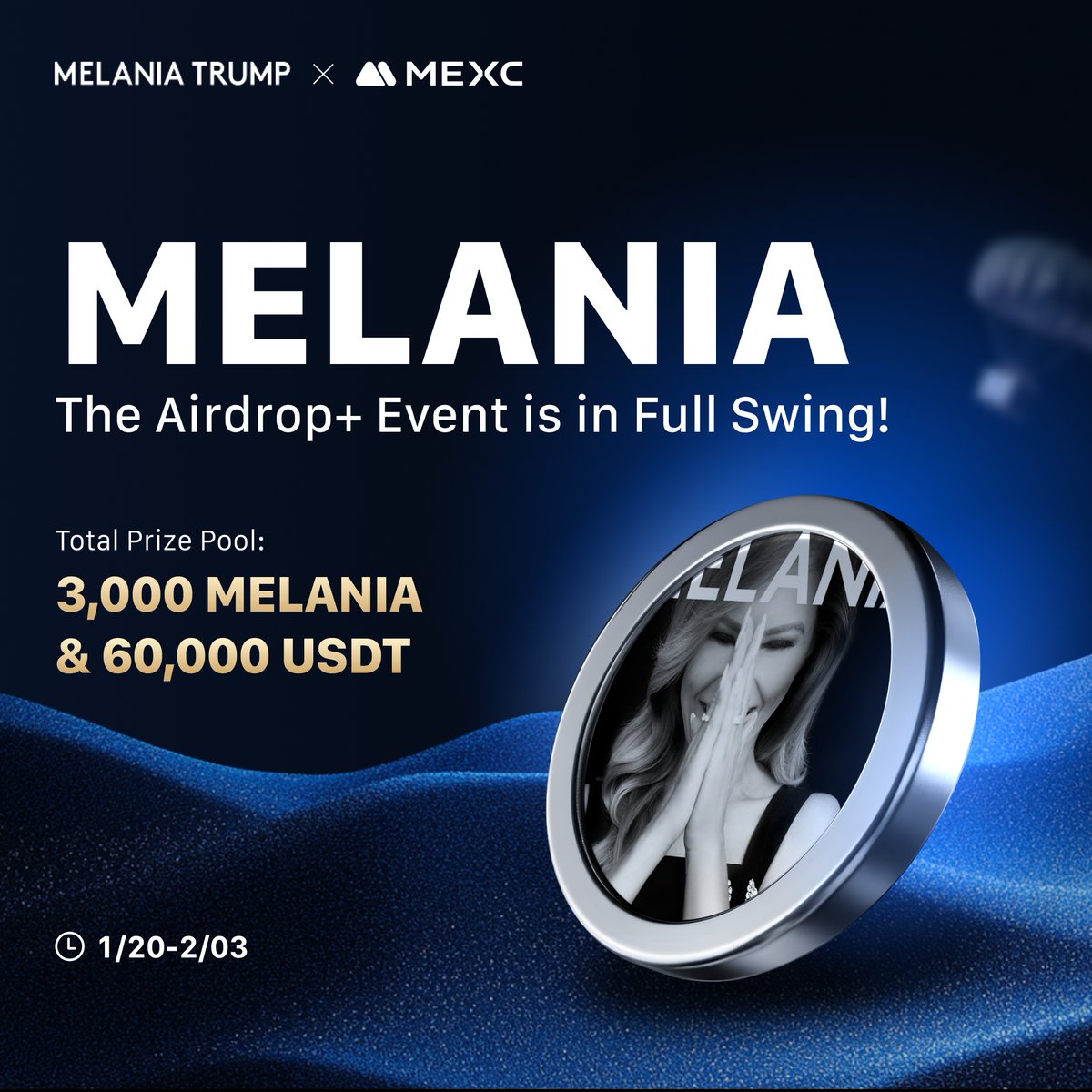 🔥 The <a href="/OfficeofMelania/">Office of Melania Trump</a> / $MELANIA Token Airdrop Event is in full swing!

👉 Deposit and Trade to Share 3,000 MELANIA + 60,000 USDT Bonus!

🎁 Spread the word now to win a share of 500 MELANIA, ends on 23:59 Jan 26, 2025 (UTC)：
gleam.io/competitions/z…

👉 Join Now: