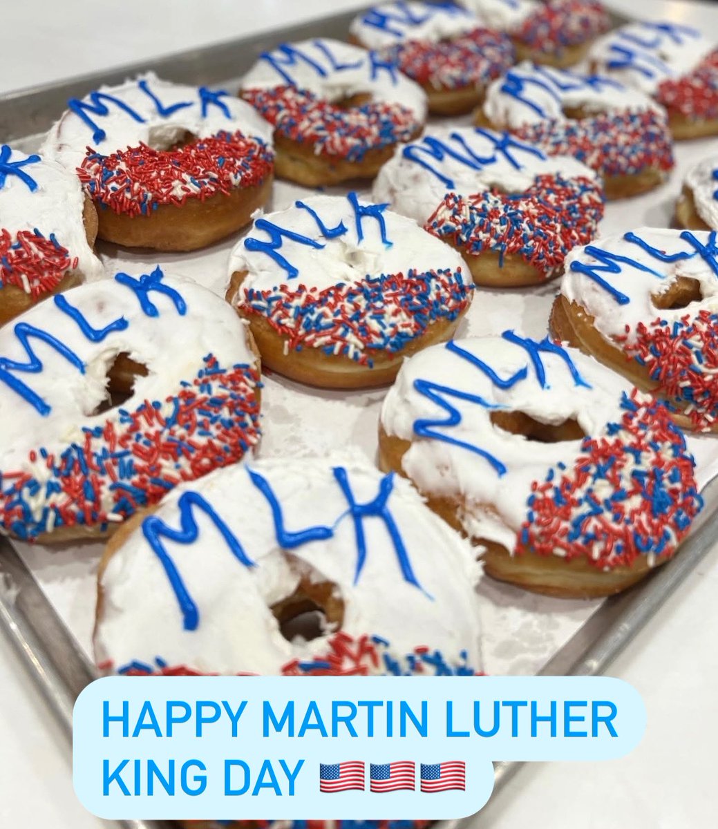 KanesDonuts's tweet photo. Happy Martin Luther King Day! We are open regular hours at all locations. #kanesdonuts #martinlutherking #donuts #donutsofinstagram #donutsarelove #thebest #boston #saugus #massachusetts https://t.co/yxt8APUiUx