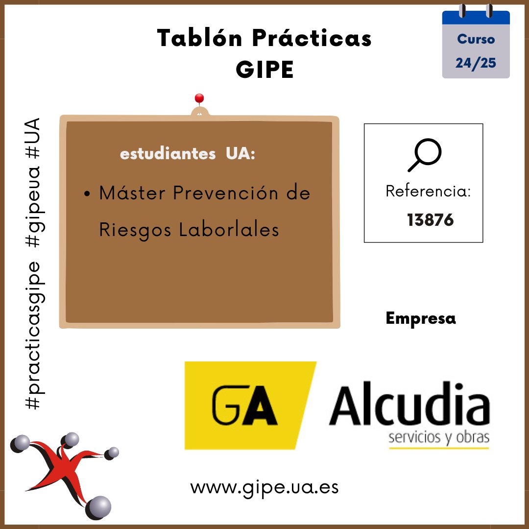 gipeua's tweet photo. Tablón de ofertas de Prácticas: 
Estudiante Máster Prevención de Riesgos Laborales (Alicante)
https://t.co/JHMPwxLFLX 
@EPSAlicante @DEEPSUA @UA_Universidad #practicasgipe #gipeua #UA https://t.co/JxKgjPMn4t