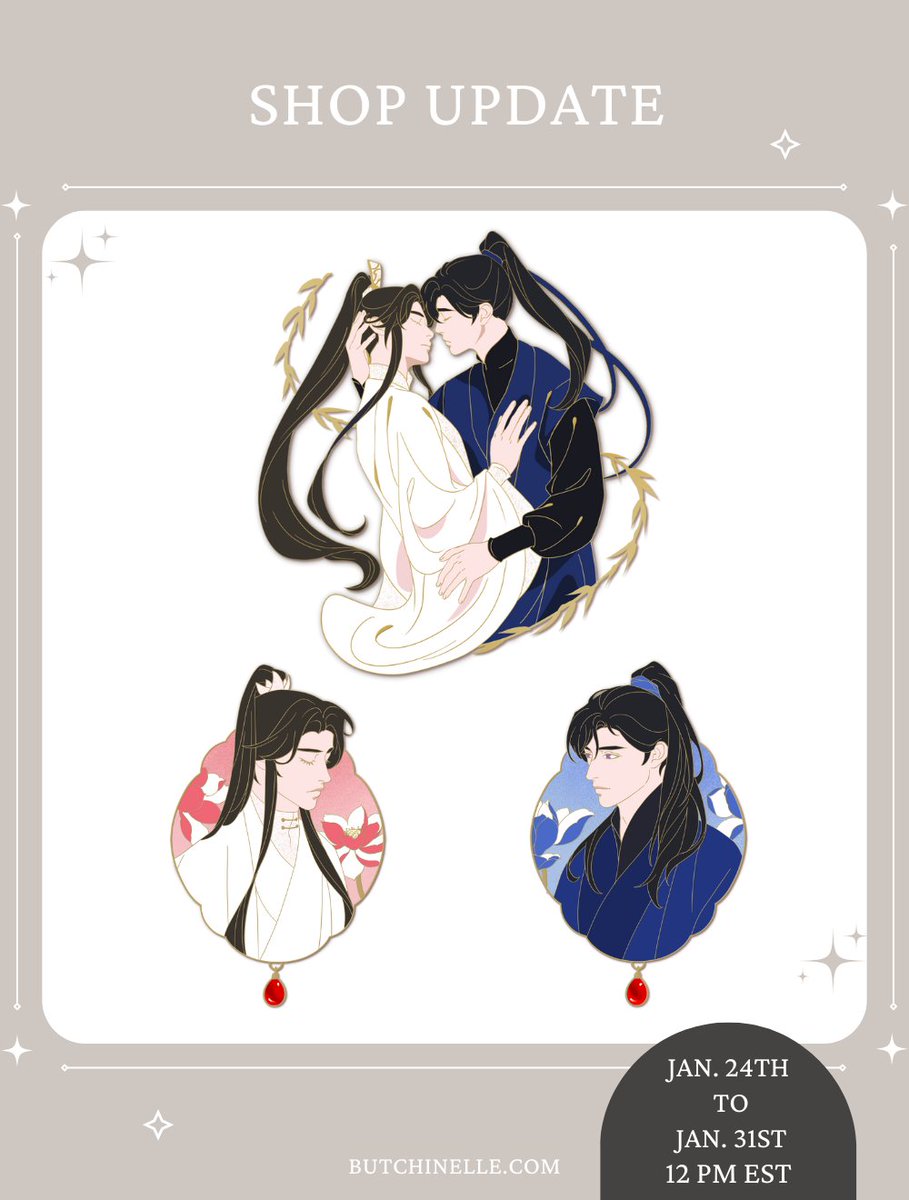 butchinelle's tweet image. ✨Shop update✨
Open PO on January 24th. 12PM EST
Starting off the year with a Ranwan drop !
The two portraits will have a red pearl attached, reminiscent of the necklace that Moran gave to Chu Wanning.
Let me know who you'd like to see next 😊💕