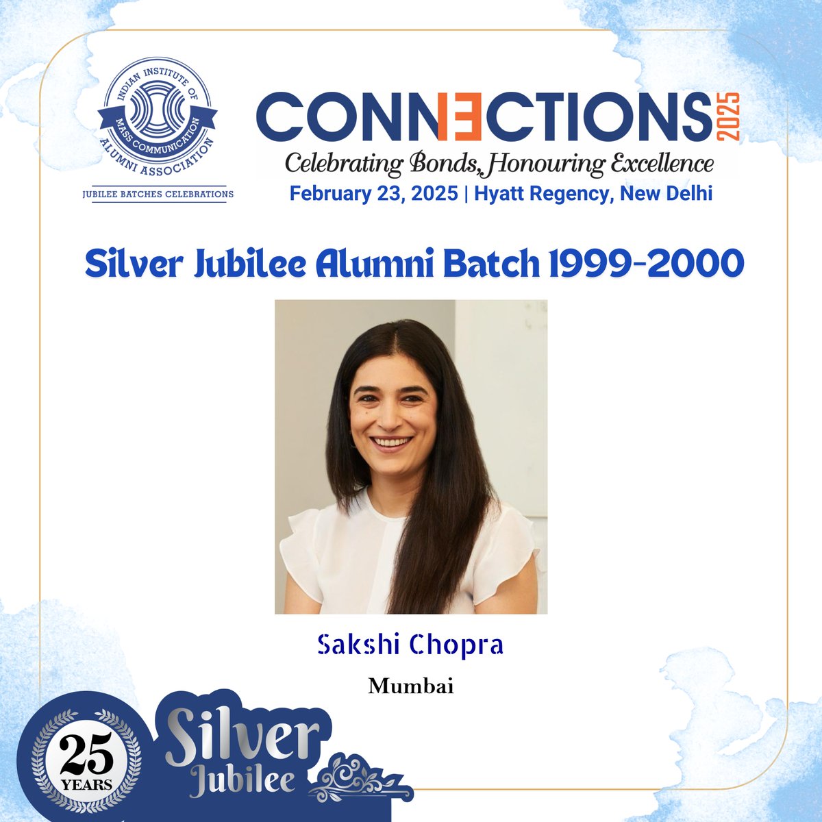 IIMC Silver Jubilee Alumni Batch: Sakshi Chopra (AD &amp; PR, Delhi) is a Managing Director at Peak XV. She focuses on growth stage companies and has advised on investments across consumer, and fintech including Five Star Finance, Indigo Paints, Neo, Purplle, Go Colors, HealthKart,