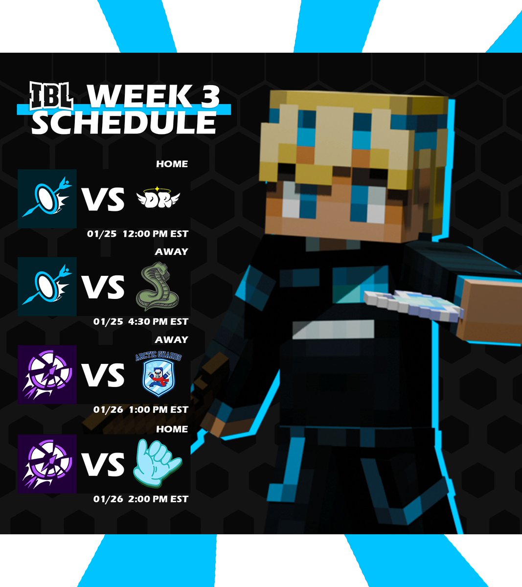 Week 3 of the IBL will kick off today!

Check out Impact and Impulse's Week 3 Schedule, where we face off against 4 new matchups. Be sure to tune in at twitch.tv/theibl 

#BRACE | #IBLS4