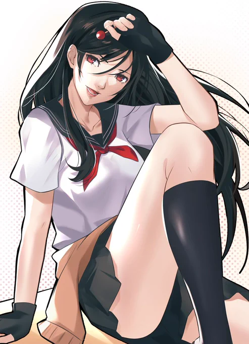 School girl Tifa | Final Fantasy VII Edit and recolor of a comm from a year ago. (What was I thinking back then by her thick legs?)