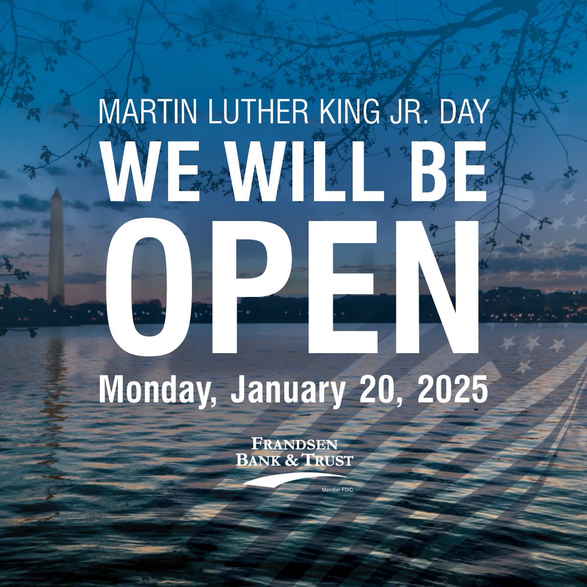 Our office is open today. 

Please note January 20 (MLK Day) is a federal holiday. Transactions will be processed on January 21. 

Thank you!

#MLKDay