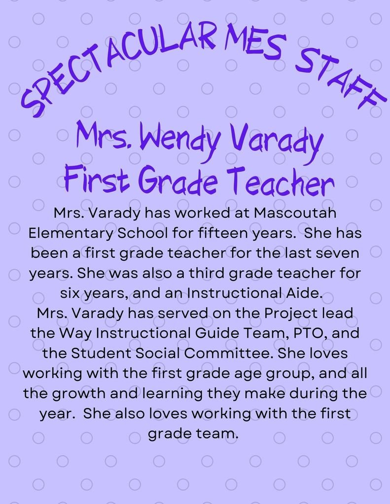 M19_MES's tweet photo. Congratulations to Mrs. Wendy Varady, first grade teacher at Mascoutah Elementary School, whom received a Spectacular Staff Shout Out from a parent. We are proud to have Mrs. Varady on the MES team! #MESProud #19EverySrtudent https://t.co/cEYNSswCaE