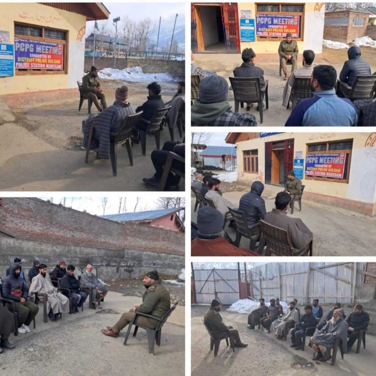 policekulgam's tweet photo. Continuing unwavering efforts to bridge the gap between police & public, #Kulgam Police facilitated #PCPG meetings at PS #Manzgam, PS #DH Pora, PP #Frisal, PP #DK Marg, PP #Navayuga Tunnel and at Village #Razloo, Kund. @JmuKmrPolice @KashmirPolice @DigSkr https://t.co/L9QKmO4AgL