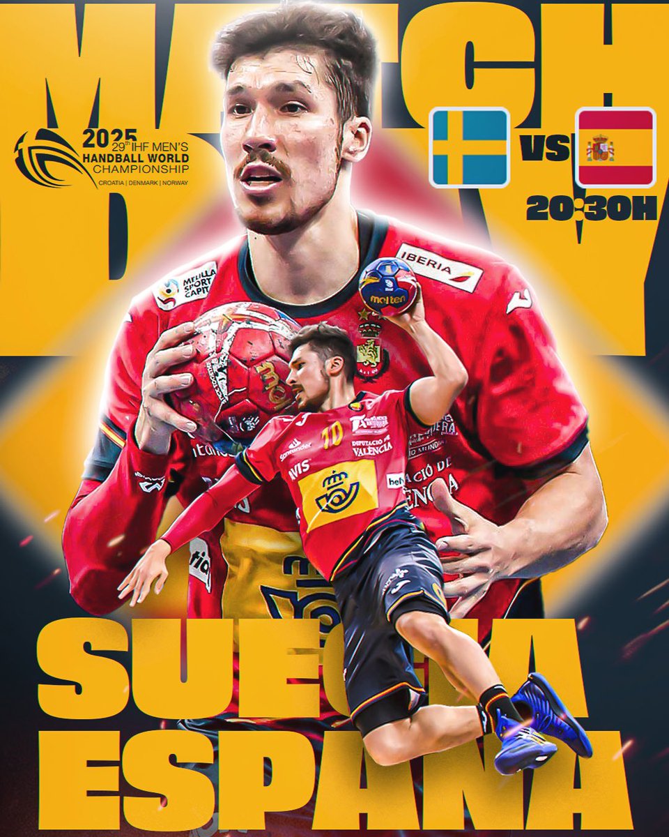 Partido clave. Vamos con todo! 🫡

Suecia 🇸🇪 vs 🇪🇸 España

#CRODENNOR2025 #InspiredByHandball