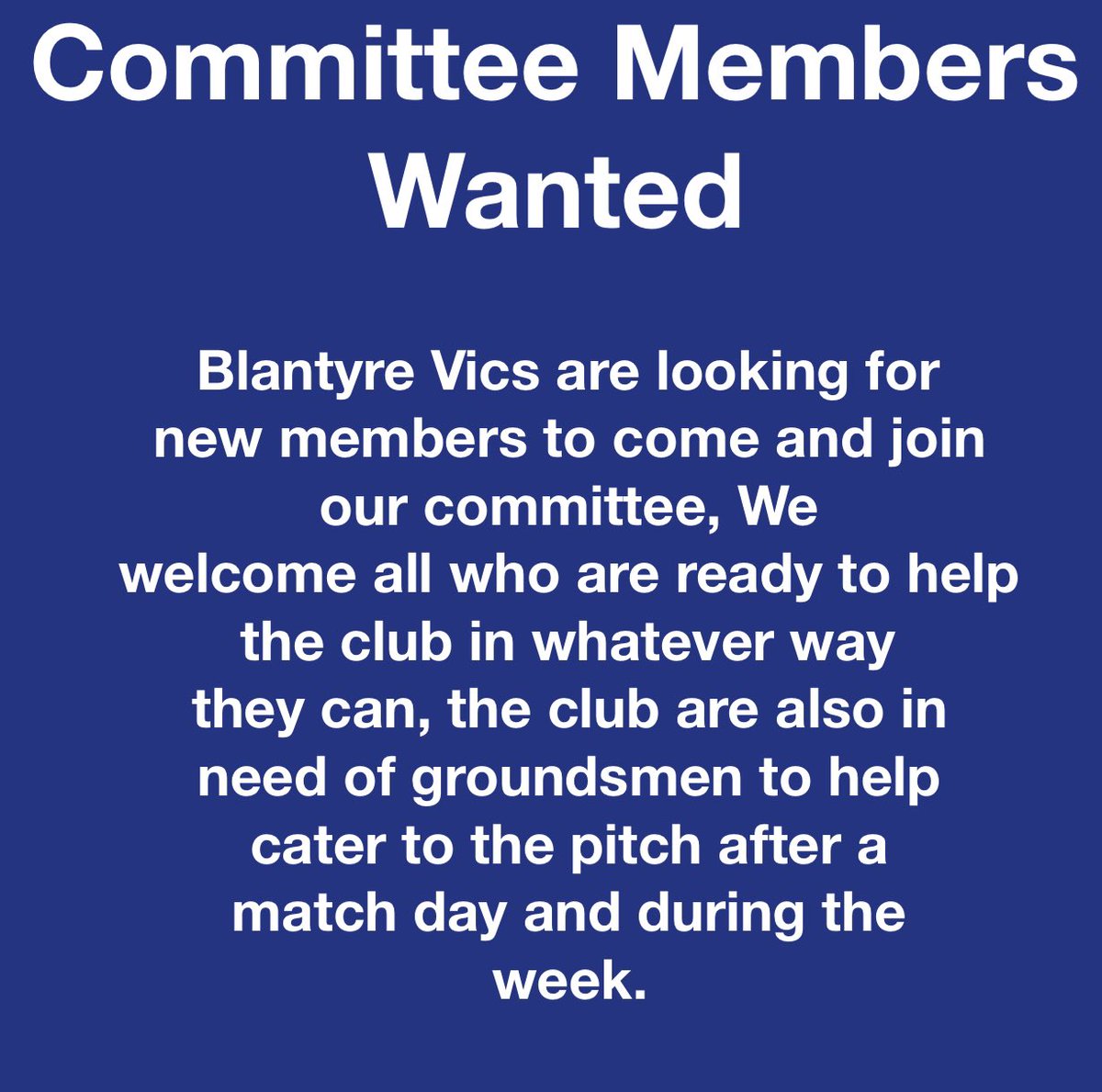 BVFC1890's tweet photo. Come along and support your local club by joining our committee we are looking for help in all areas in the club, on a match day and throughout the season but also specifically groundsmen if you are interested please contact our page directly or contact this number, 07984199965 https://t.co/8x1Bq5uCoJ