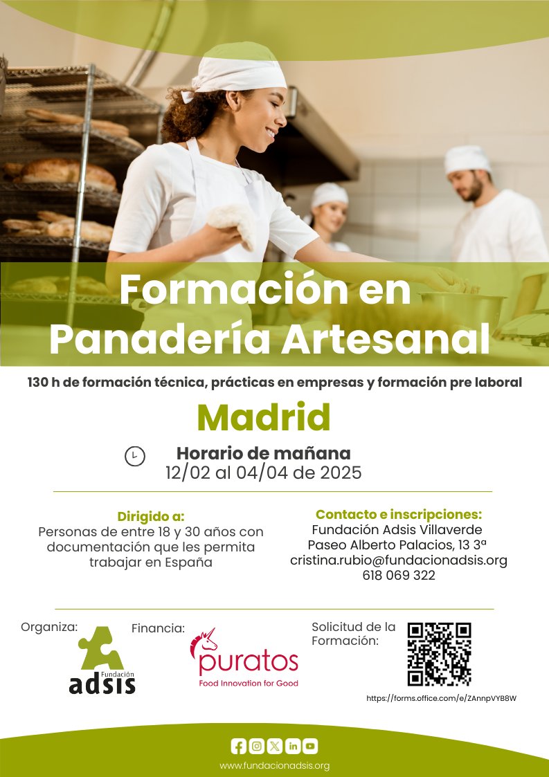 AdsisMadrid's tweet photo. ¿Quieres aprender el oficio de panaderia?
¡Nuestra formación gratuita te enseñará todos los secretos para crear panes artesanales deliciosos y únicos!
https://t.co/MV3J4Y8HBW
¡Inscríbete ahora y da rienda suelta a tu pasión por la panadería!
Plazas limitadas
#formacion #pan https://t.co/T1YbEZ3wWf