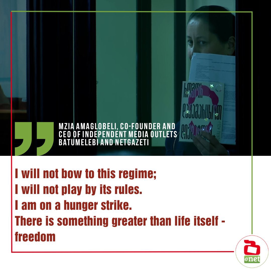 GeorgianPEN's tweet photo. The CEO of independent media outlets - Batumelebi & @netgazeti, @MAmaghlobeli, is on a hunger strike. She has refused food since being placed in Rustavi Women's Prison No. 5 as a form of protest. 

Her lawyers, alongside Batumelebi's editor-in-chief, held a press conference to assert that Amaglobeli's case is politically motivated and she is in unlawful detention.