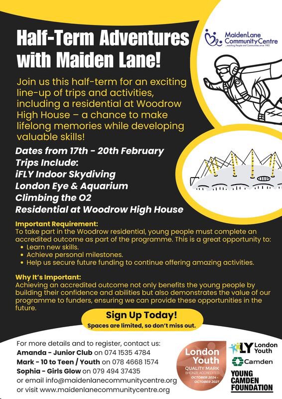 #free #Februaryhalfterm #adventure <a href="/MLCCamden/">Maiden Lane Community Centre</a> #ifly #Londoneye&amp;aquarium #climbingtheO2 #residential at #woodrowhighhouse
