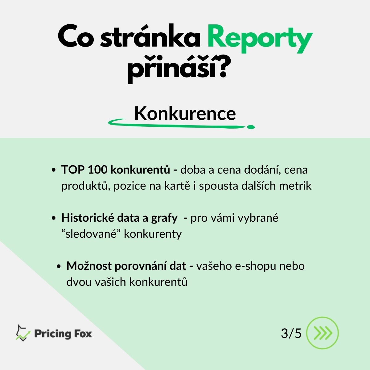 PricingFox's tweet photo. Nový rok, nová vylepšení v Pricing Foxu!💫

Spustili jsme novou stránku Reporty: Audity (Heureka), Konkurence (TOP 100) a pokročilé sdílení!

Nastavte si zasílání dat a zjistěte, jak si vedete vůči konkurenci 😎

Více informací naleznete na našem blogu- https://t.co/L2jlentZC5 https://t.co/OeHO5BfLK8