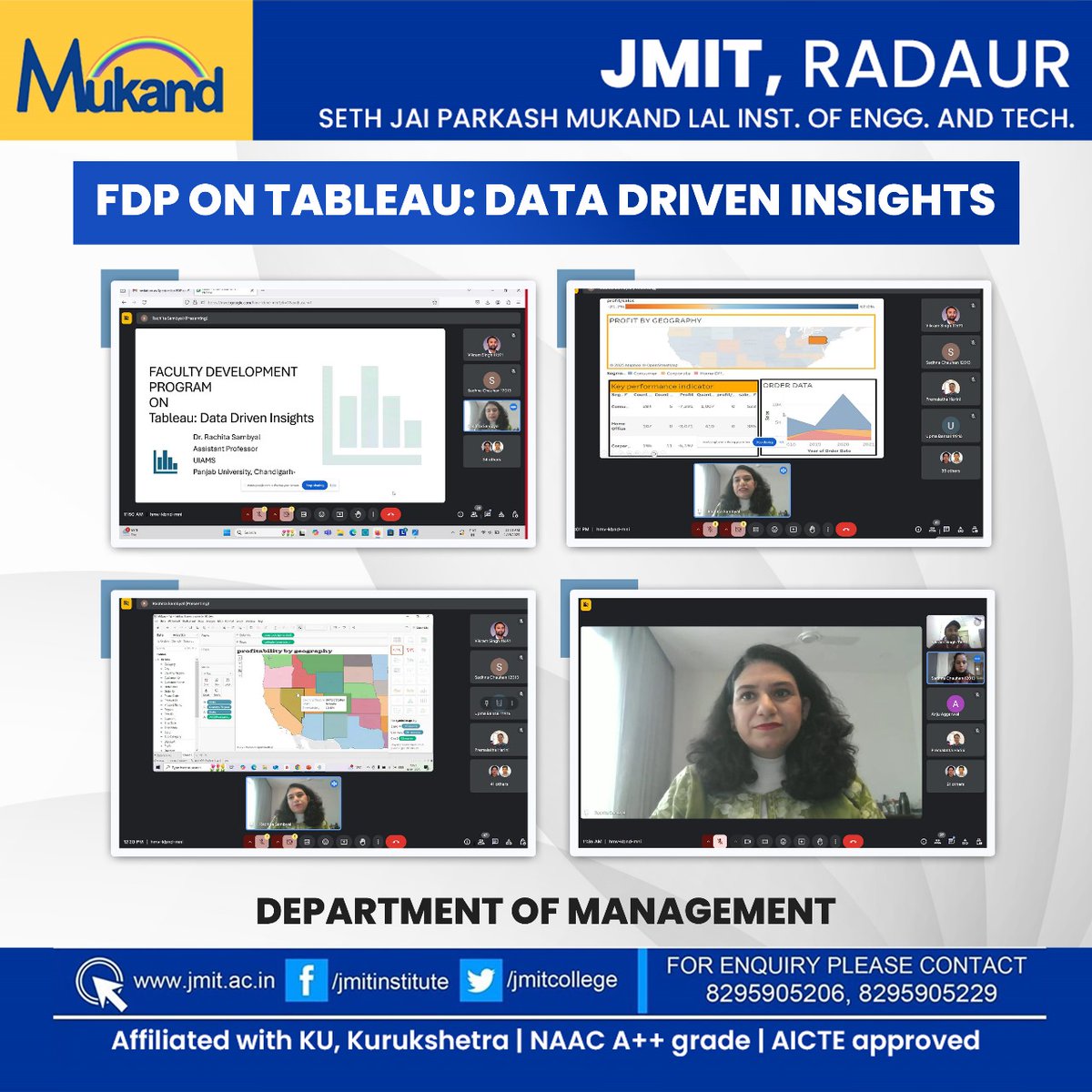 JmitCollege's tweet image. Unleashing the Power of Data! 📊
JMIT, Radaur, proudly organized a Faculty Development Program (FDP) on Tableau: Data-Driven Insights, empowering participants to analyse and visualize data like never before. 

#jmit #jmitradaur #tableautraining #datadriveninsights #dataanalytics