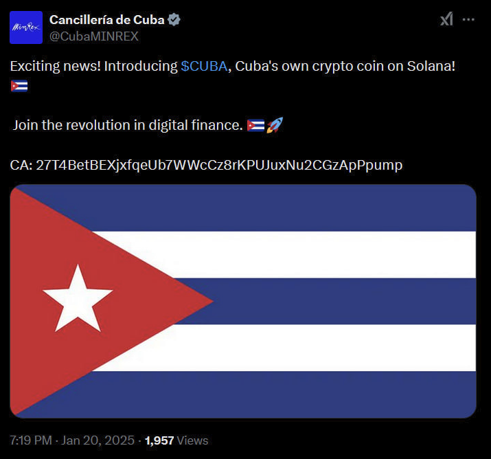 $CUBA is the first country to rug crypto 

Dexscreener paid for CTO, send this shit to make $CUBA cope

t.me/CUBACTO

27T4BetBEXjxfqeUb7WWcCz8rKPUJuxNu2CGzApPpump

dexscreener.com/solana/H8EgeAr…