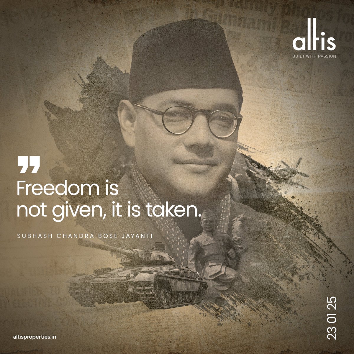AltisProperties's tweet photo. On this Subhas Chandra Bose Jayanti, we honor the legacy of a leader who defined courage, resilience, and unwavering dedication to the nation. Let his spirit inspire us to build a future of strength and freedom.

#SubhasChandraBoseJayanti #LegacyOfCourage  #AltisProperties https://t.co/jQeQjiaG2s