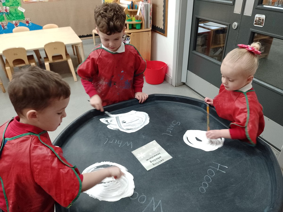 maybury_eyfs's tweet photo. This week we are thinking about the 'Swirling Whirling' snowstorm from our @Talk4Writing  story, We're going on a bear hunt by @michaelrosenyes We made circular patterns in the paint to represent the moving snow. We took a print of our patterns @HumberEdTrust @Maybury_School https://t.co/5wHF0q8XXm
