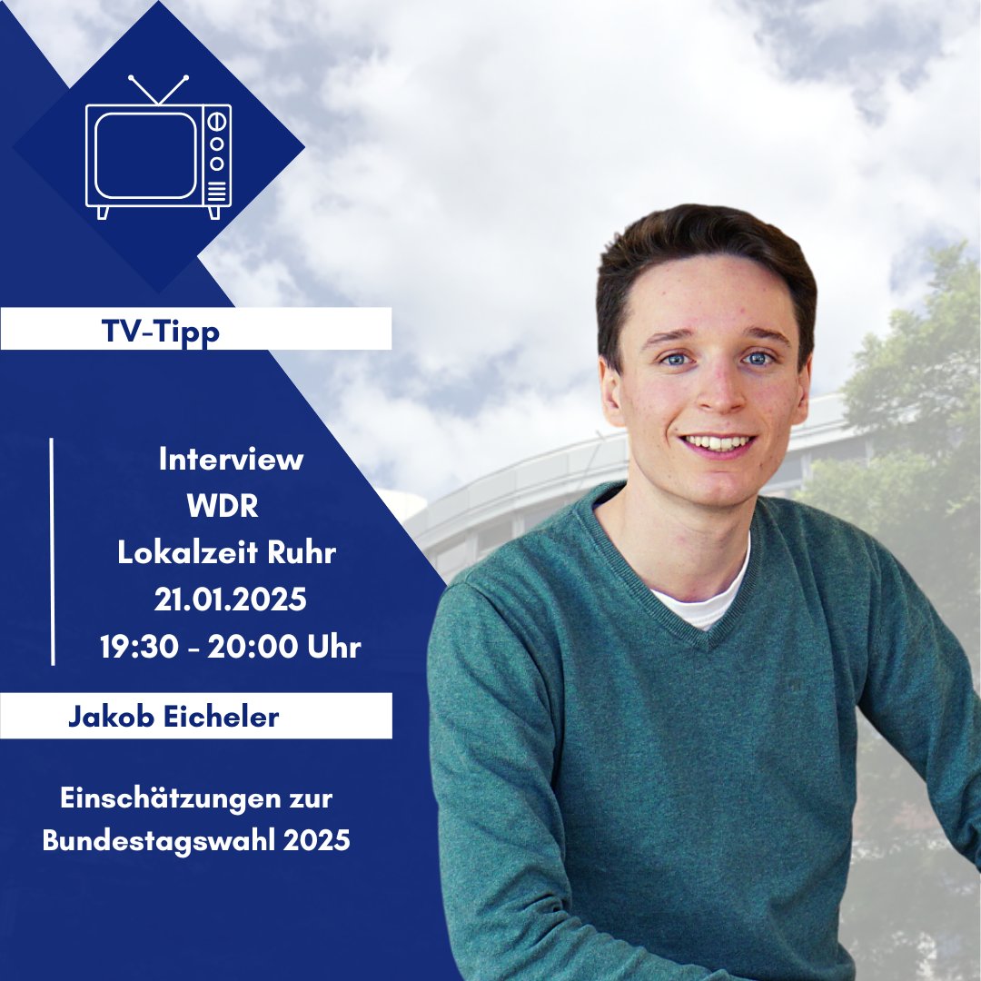 📺📢Morgen Abend ist <a href="/JakEicheler/">Jakob Eicheler (né Kemper)</a> in einem Interview mit der <a href="/WDRLokalzeit/">WDR Lokalzeit</a> Ruhr zu sehen, in dem er seine Einschätzungen zur diesjährigen #Bundestagswahl teilt. Link zum Livestream: www1.wdr.de/lokalzeit/fern…