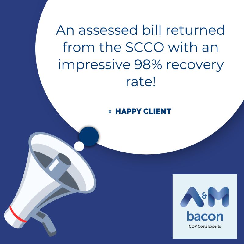 Catherine Schlewitz, one of our Court of Protection Costs Specialists received an assessed bill back from the SCCO with an impressive 98% recovery rate and only a reduction of 2%. Well done Catherine! 👏 

#happyclient #SCCO