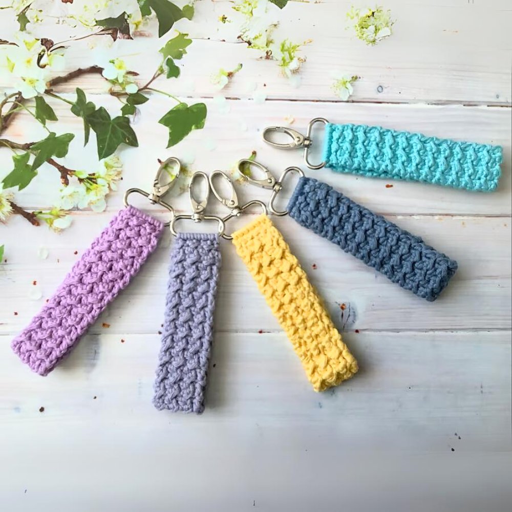 Fab crocheted wristlet keychains keyrings in a range of lovely colours by <a href="/rainbowsnmore63/">Gill Wootton</a> folksy.com/items/8178251 #earlybiz #shopindie #CGArtisans