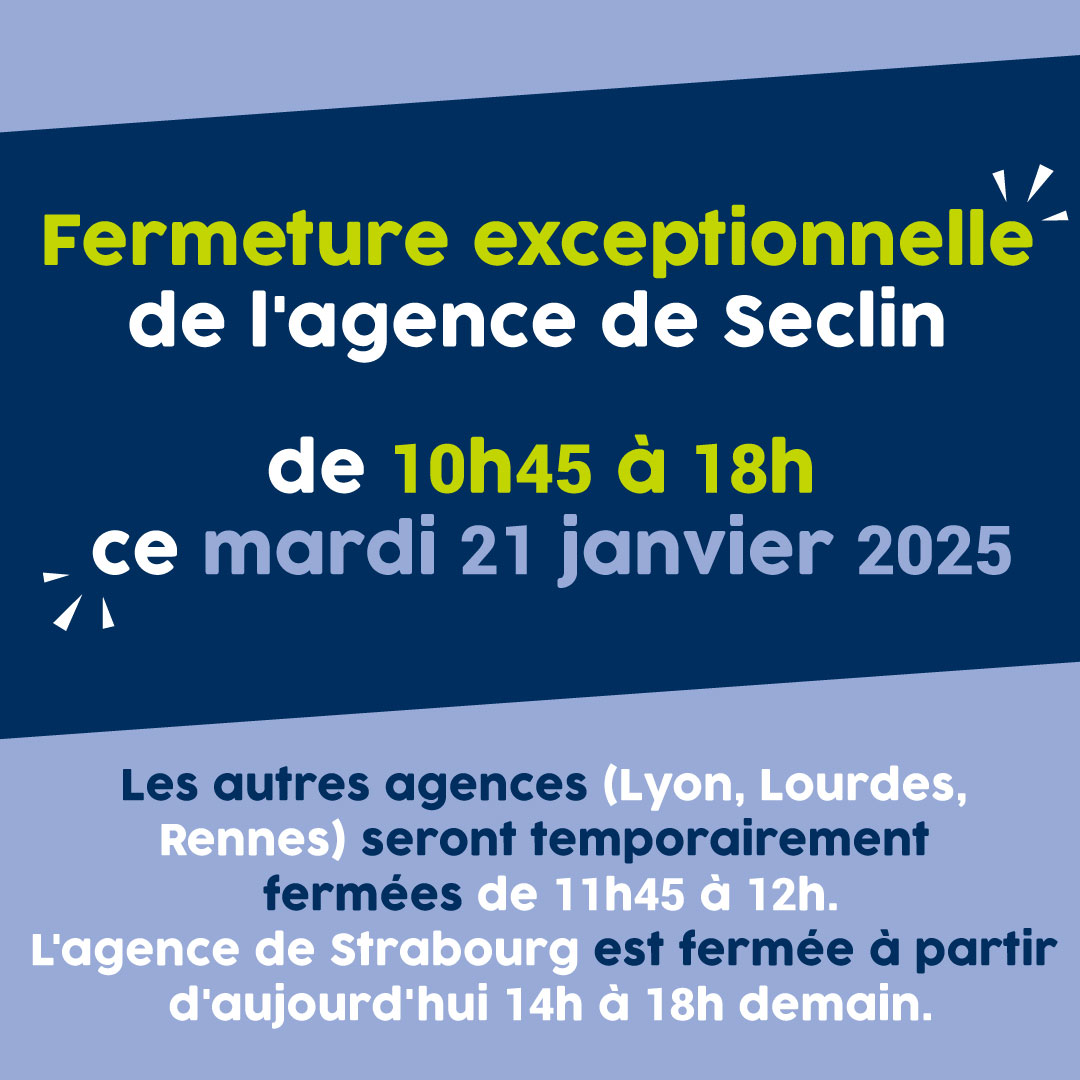 ⏸️ Handynamic est en séminaire de début d'année ⏸️

Les lignes téléphoniques de Seclin et Strasbourg seront donc redirigées vers nos autres agences durant l'après-midi.

Merci de votre compréhension !