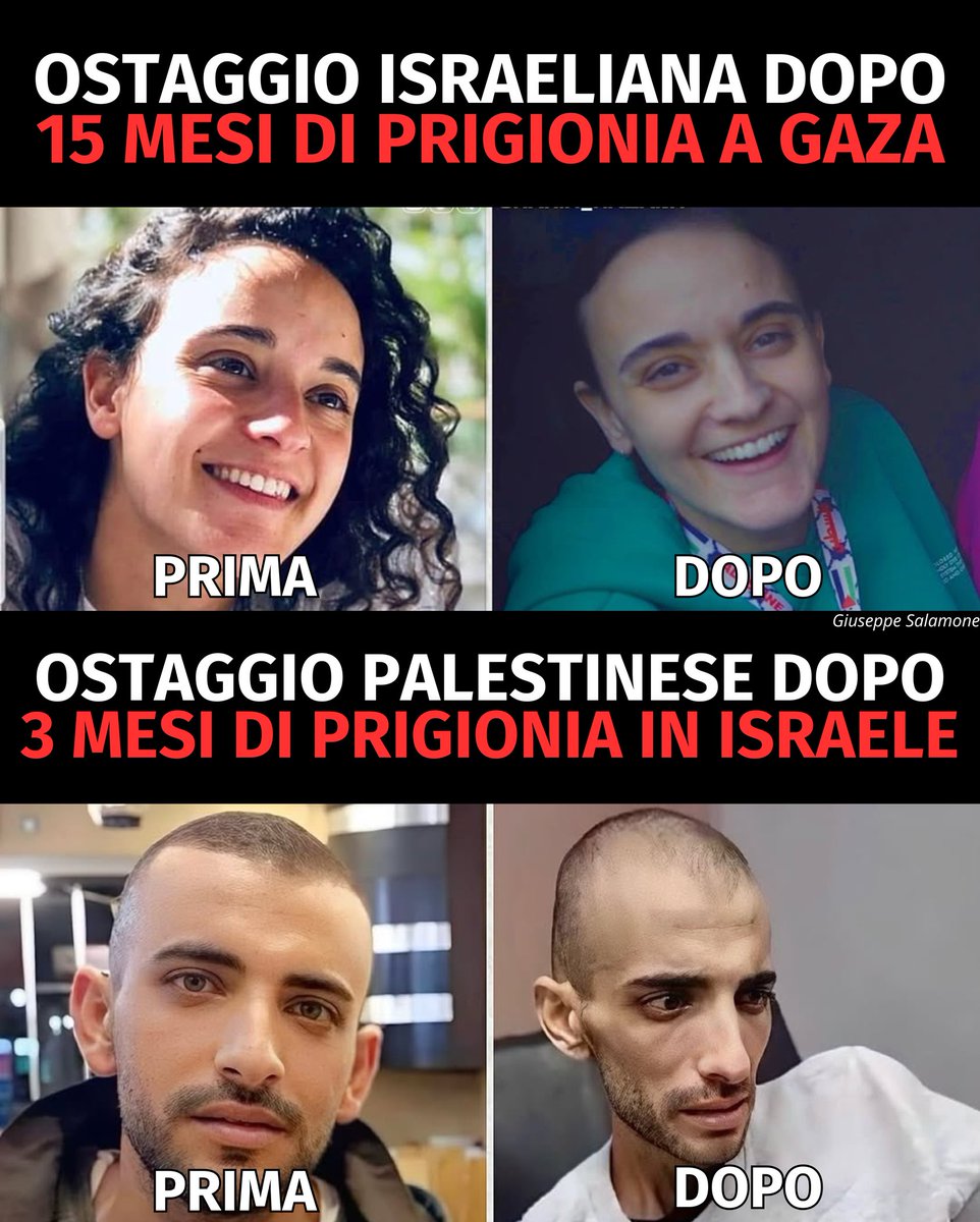 Per ogni ostaggio in mano ad Hamas ce ne sono 71 in mano a Israele. Però li chiamano prigionieri, non ostaggi e non gliene fotte un cazzo a nessuno. Vuoi mettere la vita di un "eletto" con quella di un Palestinese? Per non parlare delle condizioni nelle quali vengono rilasciati!
