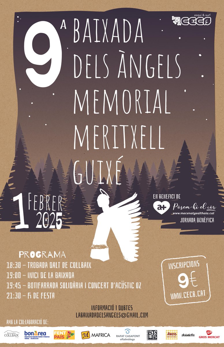althaiamanresa's tweet image. 🏃 Us animeu a fer una baixada nocturna des de la bandera de #Collbaix? 

La Baixada dels Àngels, memorial Meritxell Guixé, recaptarà fons pels nostres projectes de mecenatge. 💙

📅 18 de febrer, 16 h

🎶 Baixada, botifarrada i concert

📧 tuit.cat/pqv03