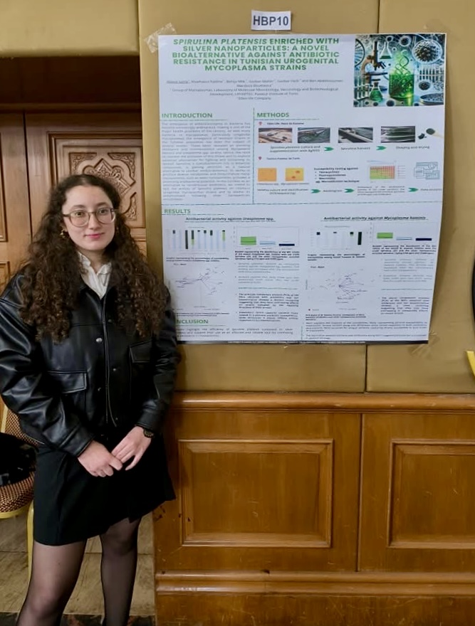 ✨Félicitations à Mlle Sarra Abassi, doctorante à l'Unité des Mycoplasmes du Laboratoire de Microbiologie Moléculaire, Vaccinologie et Développement Biotechnologique, pour avoir remporté le Prix du Meilleur Poster lors des 22èmes Journées Internationales de Biotechnologie.