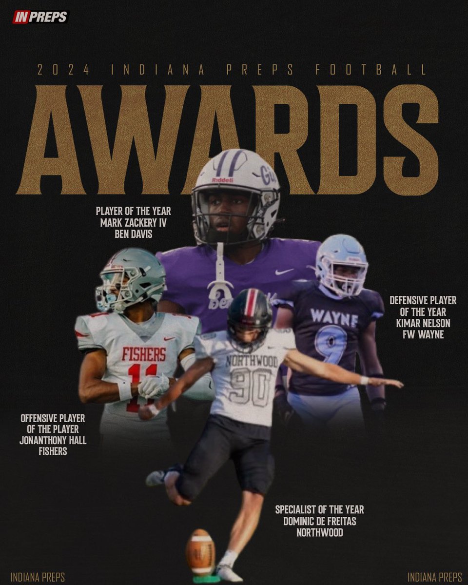 IndianaPreps's tweet photo. 2024 Indiana Preps Players of the Year Awards

POY: Mark Zackery IV
OPY: JonAnthony Hall
DPY: Kimar Nelson
SOY: Dominic De Freitas 

https://t.co/jGRNEuZxHV https://t.co/WFdWoUcGgT