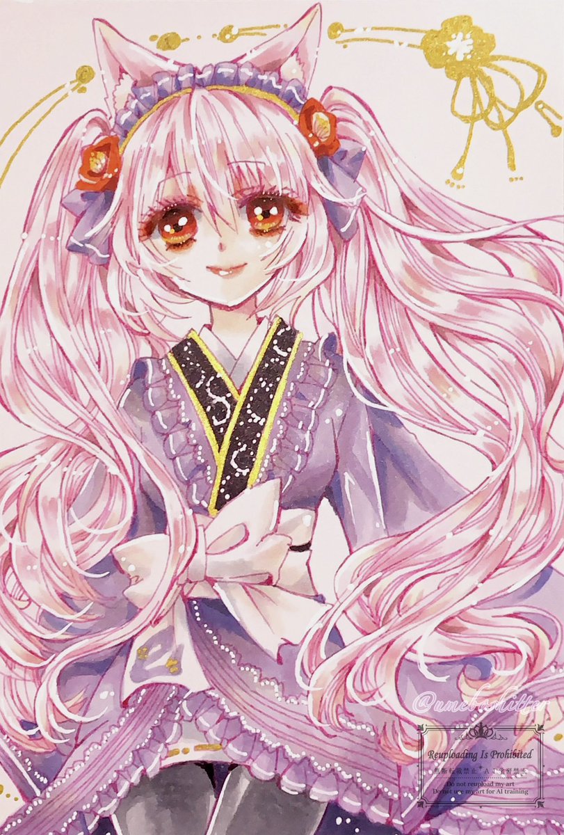 umeboshitter's tweet image. 新年のオリジナルイラストです。
コピックとルプルーム使用。