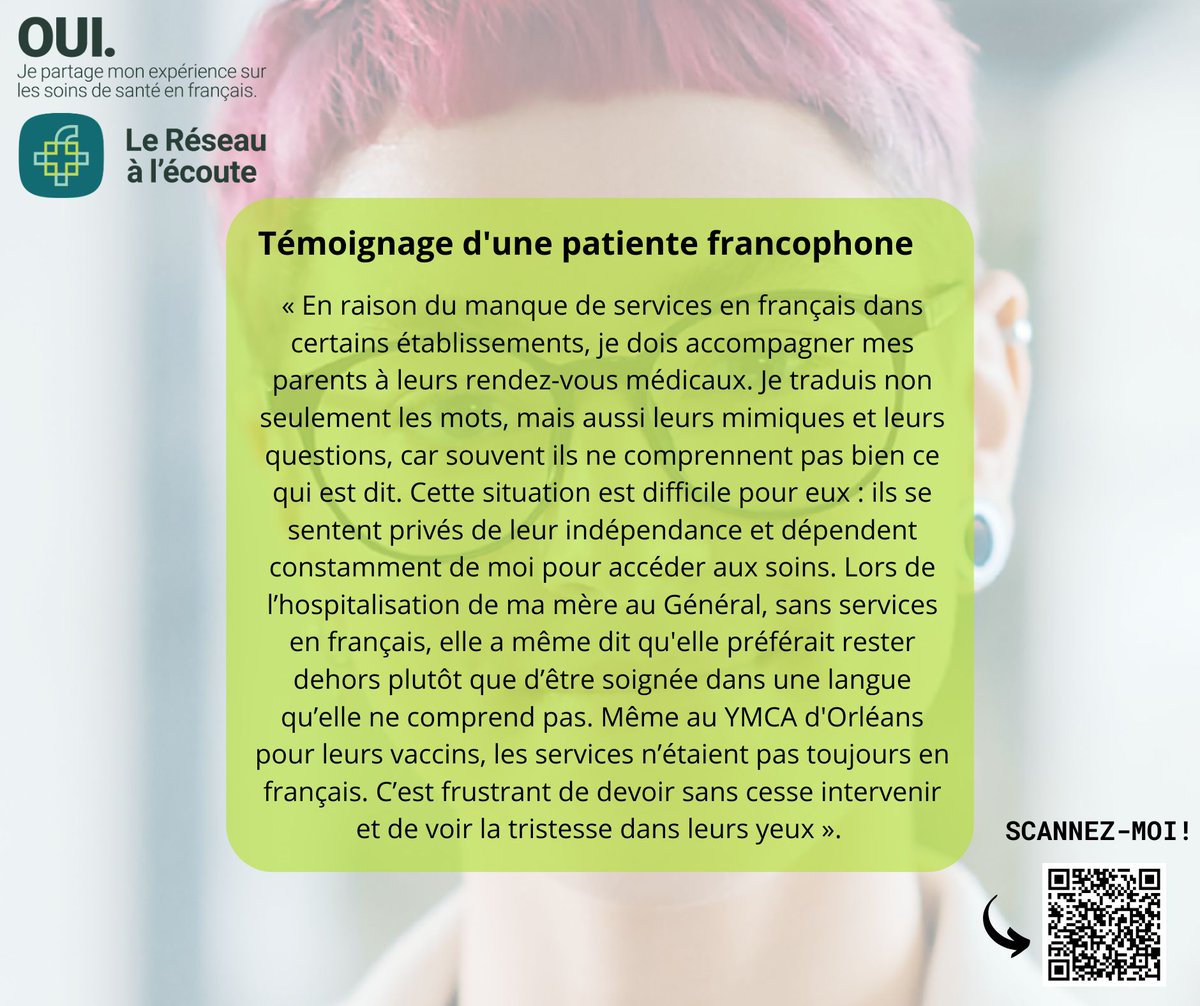 Découvrez le parcours d’un patient confronté aux défis d'accompagnement de ses parents faute de services en français. 

🔗 Vous aussi partagez votre expérience ici 👉 buff.ly/4hDe5Pl  
#reseaualecoute #RSSFE #santefr