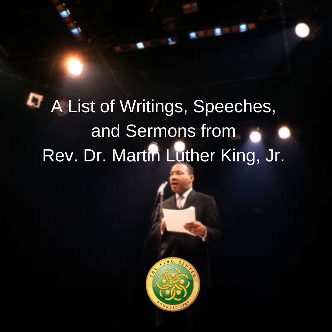The Martin Luther King, Jr. Center (@thekingcenter) on Twitter photo 🗣️📕 ✍🏽 A list of #MLK speeches and sermons in which he courageously speaks truth; shares about Kingian nonviolence; and expounds on issues of injustice and what our righteous, rigorous response should be. Relevant. Revelatory. Revolutionary. #MLKDay #MLK96 #MissionPossibleMLK 🗣️📕 ✍🏽 A list of #MLK speeches and sermons in which he courageously speaks truth; shares about Kingian nonviolence; and expounds on issues of injustice and what our righteous, rigorous response should be. Relevant. Revelatory. Revolutionary. #MLKDay #MLK96 #MissionPossibleMLK